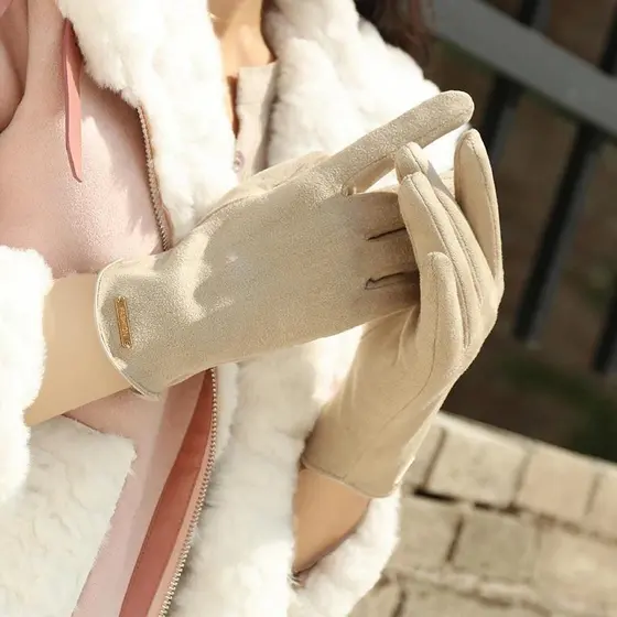 Luvas De Camurça Para Mulheres No Inverno Forradas De Lã Heattech À Prova De Vento E Frio Com Tela Sensível Ao Toque Cic