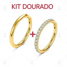 Kit 2 Piercing Dourado Argola Click ( lisa + Zircônia ) de Aco inox , Piercing corporal unissex