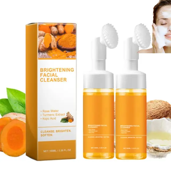 2 Peças de Limpador Facial de Cúrcuma, Espuma de Limpeza Facial Iluminadora com Cúrcuma, Limpador Facial de Limpeza Prof