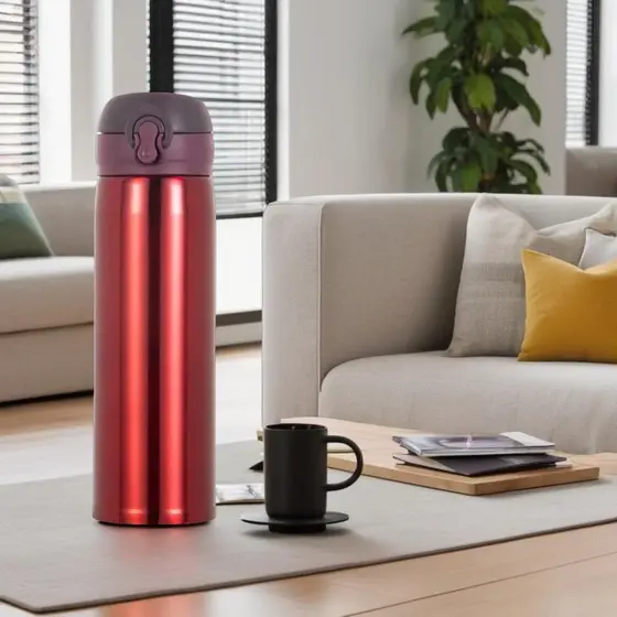 Garrafa Térmica Vermelha de 17oz em Aço Inoxidável, Perfeita para Escola e Café, Tampa com Botão de Pressão, Garrafa Tér