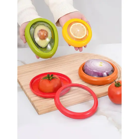 Conjunto de 4 Recipientes de Silicone Reutilizáveis para Alimentos, Recipientes Elásticos para Abacates, Cebolas, Tomate