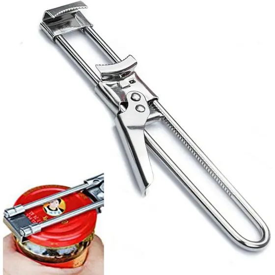Abridor de Frascos e Garrafas Master, Abridor de Latas Multifuncional Ajustável em Aço Inoxidável, Pegador de Tampa de F