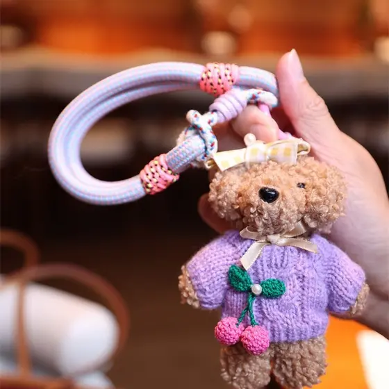 Pingente de bolsa de cachorrinho fofo, feito à mão, estilo coreano, alça para celular, brinquedo de pelúcia com cordão c