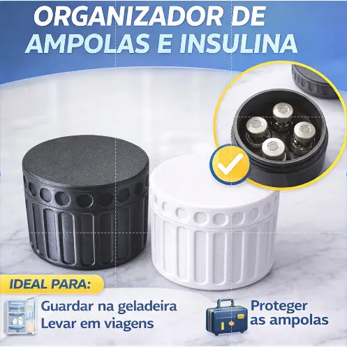 Organizador Porta 4 Ampolas e Insulina Tirzec Para  frascos Estojo Rígido Porta Vacinas Injeções TG