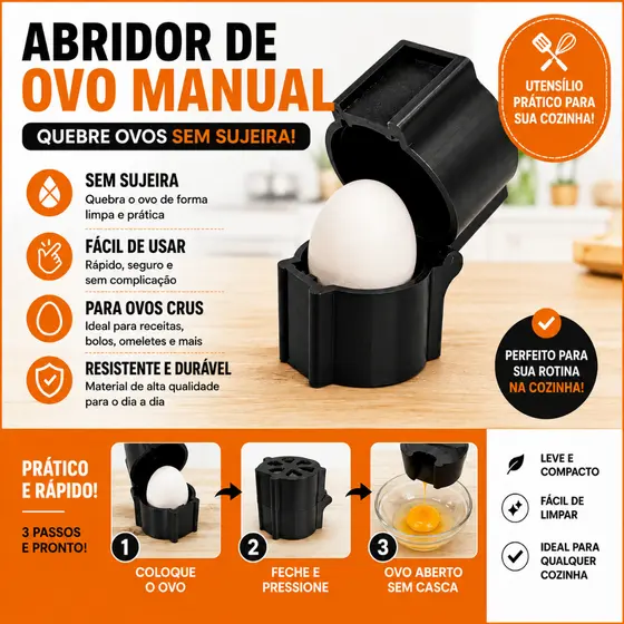 Abridor de Ovo Manual Quebrador de Ovos Sem Sujeira Utensílio de Cozinha Prático para Ovo Cru