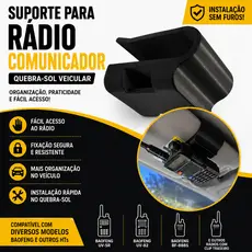 Suporte Veicular para Rádio Comunicador Baofeng HT UV-5R UV-82 BF-888S Quebra-Sol Universal Preto