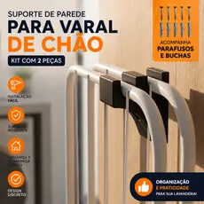 Suporte de Parede para Varal de Chão Kit com 2 Peças + Parafusos e Buchas Organizador Lavanderia