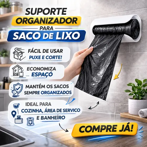 Suporte para Rolo de Saco de Lixo para Armário  Cozinha Lavanderia Banheiro Porta Sacolas de Supermercado Puxa Sacola