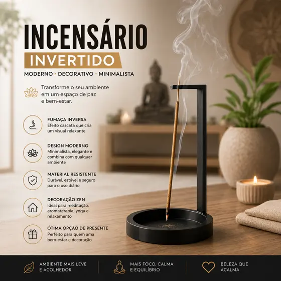 Incensário Porta Incenso Invertido Moderno  Zen Feng Shui Yoga Decorativo Aromaterapia Meditação Presente criativo 22cm.