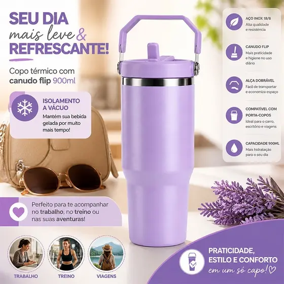 Garrafa térmica portátil de 900 mililitros, de aço inoxidável, à prova de vazamentos, com tampa, canudo e alça