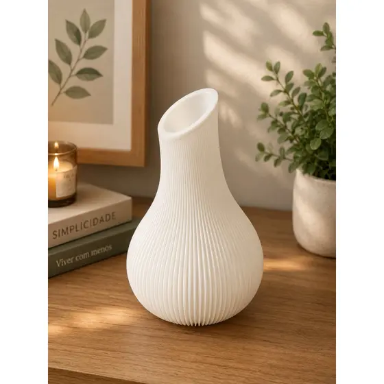 Vaso Decorativo Moderno Canelado Impresso em 3D | Vaso para Flores e Decoração