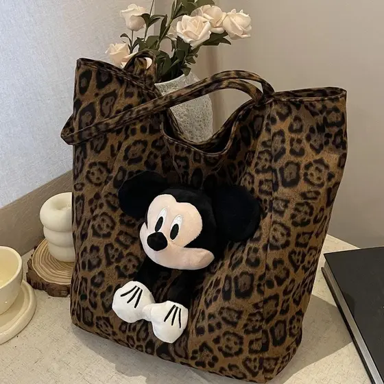 Quatro estações grande capacidade saco feminino 2026 Popular leopardo impressão bolsa de ombro Casual Commuter lona saco