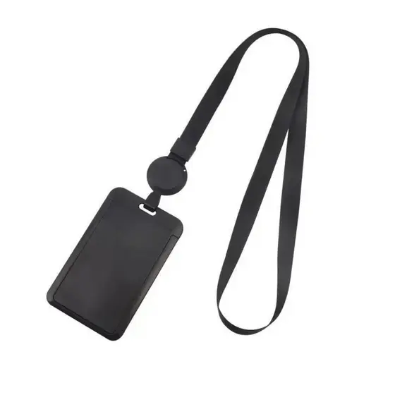 Porta-crachá de trabalho preto, equipado com um clipe retrátil, denominado TVMJ.   XMMR