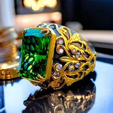Anel Vintage Turco Masculino com Zircônia Verde, Estilo Punk, Joia Religiosa Islâmica Muçulmana HJNR CDUT