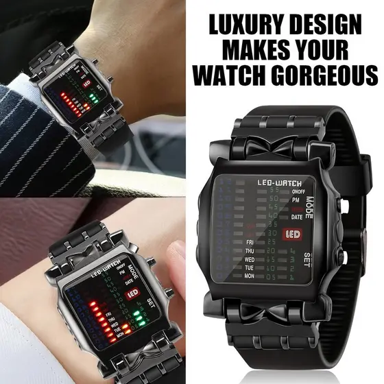 Relógio digital LED criativo, com design binário, inspirado em um caranguejo esportivo, adequado para homens W790.