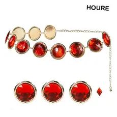 Cinto de Pedras Preciosas Vermelhas HOURE, Corrente de Pedras Ajustável, Adequado para Cosplay, Vermelho/Dourado Feminin