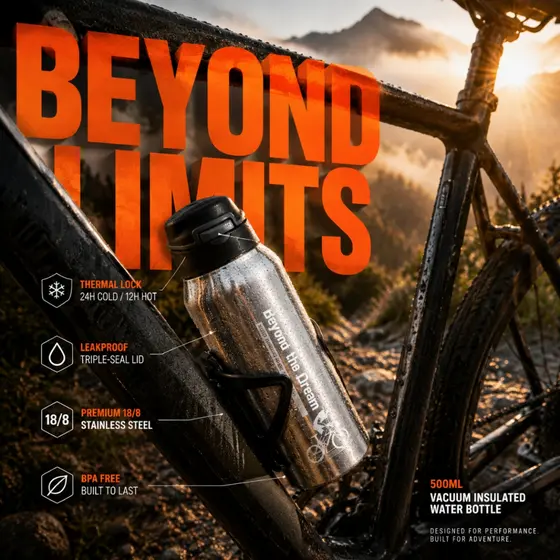 Garrafa De Água Isolada A Vácuo ThermalLock 500ml Em Aço Inoxidável À Prova De Vazamentos Para Ciclismo