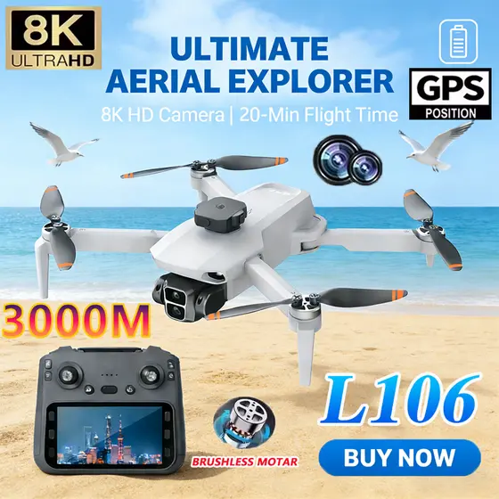 L106/L106-1 8K HD GPS Drone Com Evitar Obstáculos Dobrável Motor Sem Escova Quadcopter De Controle Remoto Câmera UAV Bri
