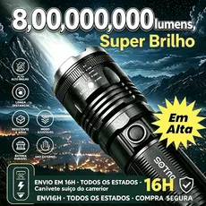 Lanterna Tática 8,00,000,000 Lúmens - Super Potente Foco Ajustável, 5 Modos, 1000m Alcance, IP65, 9000mAh Power Bank P18