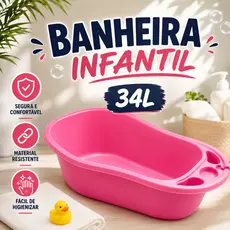 Banheira Infantil Anatômica 34 Litros Grande para Bebê e Criança com Porta Objetos e Suporte para Shampoo