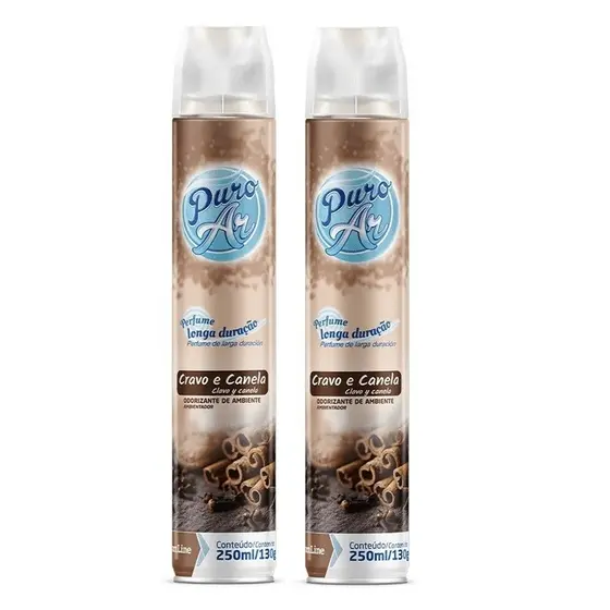 Kit c/2 Odorizador Puro Ar Aerosol Spray Cravo e Canela 250ml