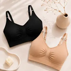 Kit com 2 Tops Sutiã Feminino Sem Costura Alça Fina Canelado com Bojo Removível