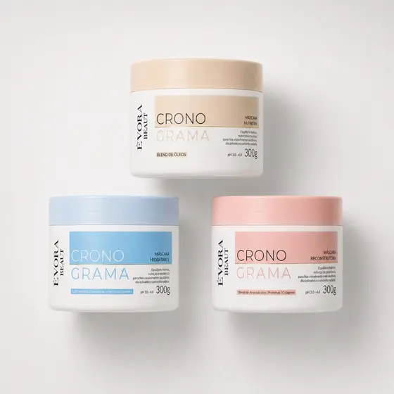 Kit 3 Máscaras SOS Cronograma Capilar Évora Beaut 300g Efeito Teia Hidratação Nutrição Reconstrução Profissional
