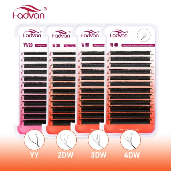 Cílios FADVAN 5DW 4DW 3DW YY U Y Fox 0.07D 0.07C 8mm 9mm 10mm 11mm 12mm 13mm 14mm Mix Alongamento