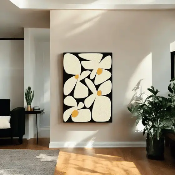 Quadro Decorativo Formas Orgânicas Preto e Bege 60x90 Tela Canvas Grande Pronto Para Pendurar Sala