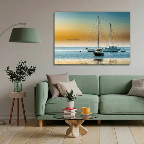 Quadro Decorativo Barcos no Pôr do Sol 60x90 Tela Canvas Grande Pronto Para Pendurar Sala Quarto