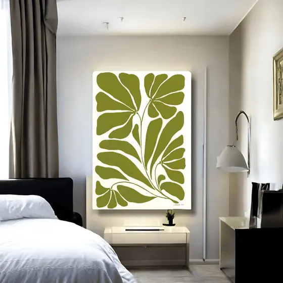 Quadro Decorativo Folhas Abstratas Verde Oliva 60x90 Tela Canvas Grande Pronto Para Pendurar Sala Quarto