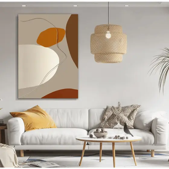 Quadro Decorativo Formas Abstratas Terracota e Bege 60x90 Tela Canvas Grande Pronto Para Pendurar Sala