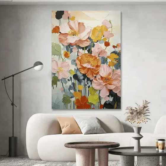 Quadro Decorativo Flores Texturizadas Coloridas 60x90 Tela Grande Pronto Para Pendurar Sala Quarto