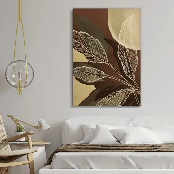 Quadro Decorativo Folhas Lua Tons Terrosos 60x90 Tela Canvas Grande Pronto Para Pendurar Sala Quarto