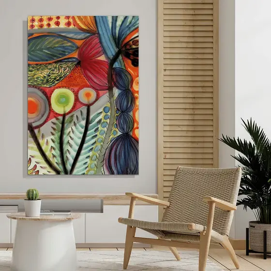 Quadro Decorativo Folhagem Abstrata Colorida 60x90 Tela Canvas Grande Pronto Para Pendurar Sala Quarto