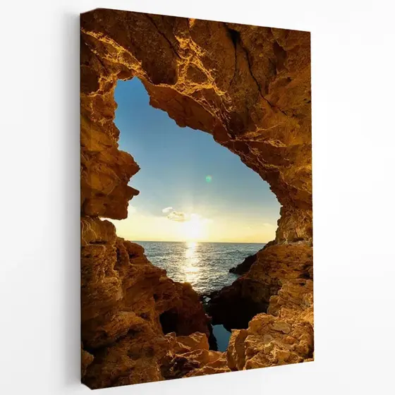 Quadro Decorativo Pôr do Sol na Gruta 60x90 Tela Canvas Grande Pronto Para Pendurar Sala Quarto