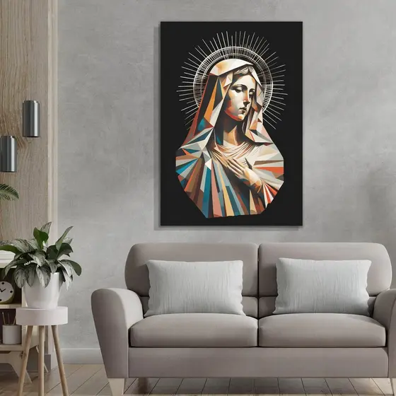 Quadro Decorativo Maria Geométrica Cubista 60x90 Tela Canvas Grande Pronto Para Pendurar Sala Quarto