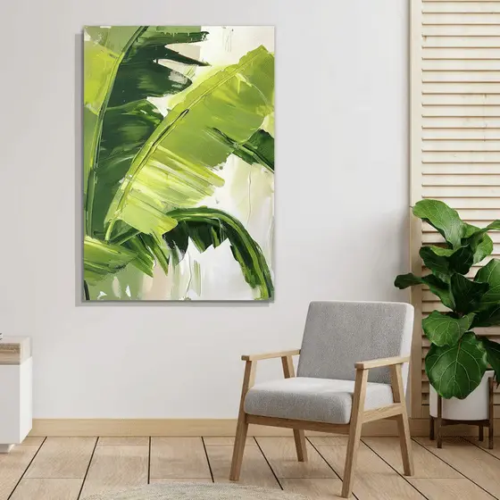 Quadro Decorativo Folhas de Bananeira Verdes 60x90 Tela Canvas Grande Pronto Para Pendurar Sala Quarto