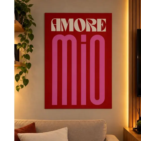 Quadro Decorativo Amore Mio Tipografia Rosa 60x90 Tela Canvas Grande Pronto Para Pendurar Sala Quarto