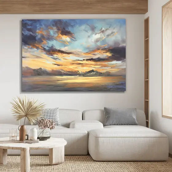 Quadro Decorativo Pôr do Sol nas Nuvens 60x90 Tela Canvas Grande Pronto Para Pendurar Sala Quarto