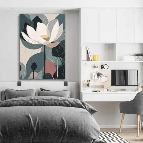 Quadro Decorativo Flor de Lótus Minimalista 60x90 Tela Canvas Grande Pronto Para Pendurar Sala Quarto
