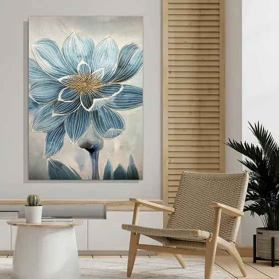 Quadro Decorativo Flor Azul Delicada 60x90 Tela Canvas Grande Pronto Para Pendurar Sala Quarto