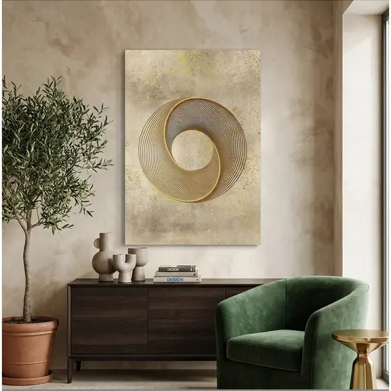 Quadro Decorativo Espiral Dourada Minimalista 60x90 Tela Grande Pronto Para Pendurar Sala Quarto
