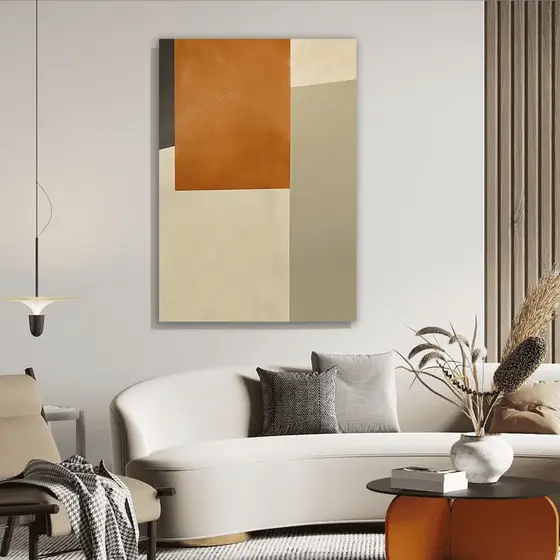 Quadro Decorativo Formas Geométricas Terracota e Bege 60x90 Tela Canvas Grande Pronto Para Pendurar Sala