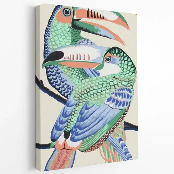 Quadro Decorativo Tucanos Coloridos 60x90 Tela Canvas Grande Pronto Para Pendurar Sala Quarto