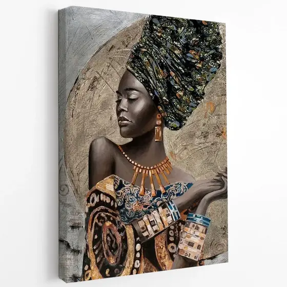 Quadro Decorativo Mulher Africana Majestade 60x90 Tela Canvas Grande Pronto Para Pendurar Sala Quarto