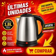 Kit Chaleira Elétrica Inox 1,8L 110V/220V + 3 Canecas de Vidro 250ml