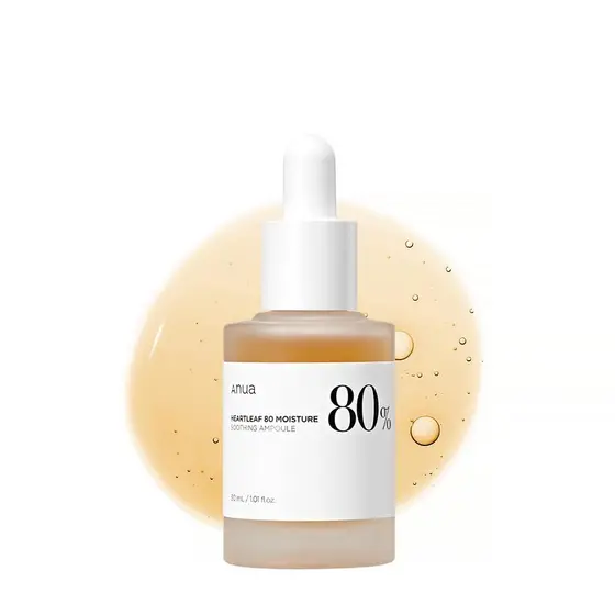 Anua Heartleaf 80 hing Ampoule, Sérum Facial Hidratante para Pele de Vidro, Ácido Hialurônico, Pantenol, Fórmula Leve e
