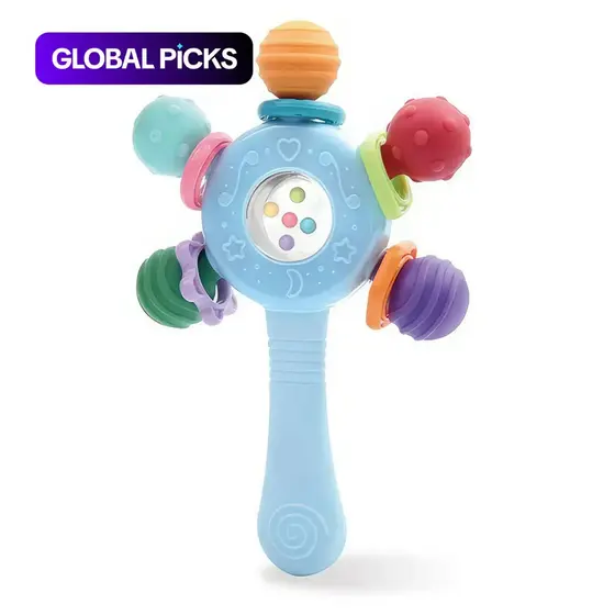 Baby Teether Rattle Toy, Baby Teething and Sensory Toy for Early Eduion and Motor Skills Training, Teething Stick, Birth