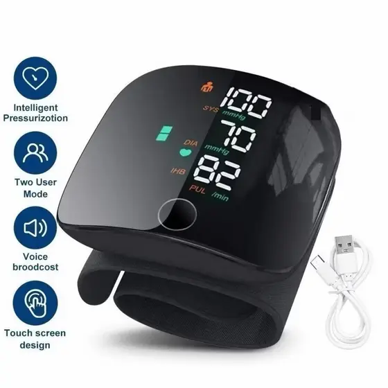 Monitor De Pressão Arterial De Pulso Recarregável Alta BP Esfigmomanômetro Click